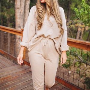 Buddy Love Brooke Sweatsuit Set- Tan Loungewear